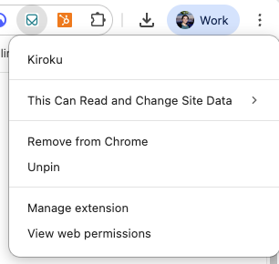 Chrome Extension menu
