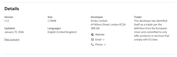 Chrome Web store details