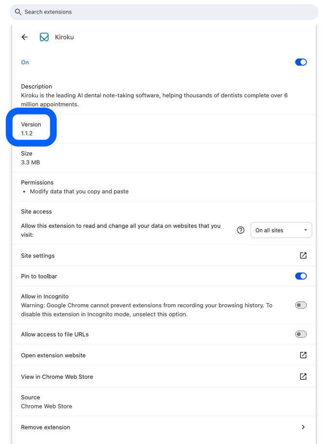 Chrome extension Version