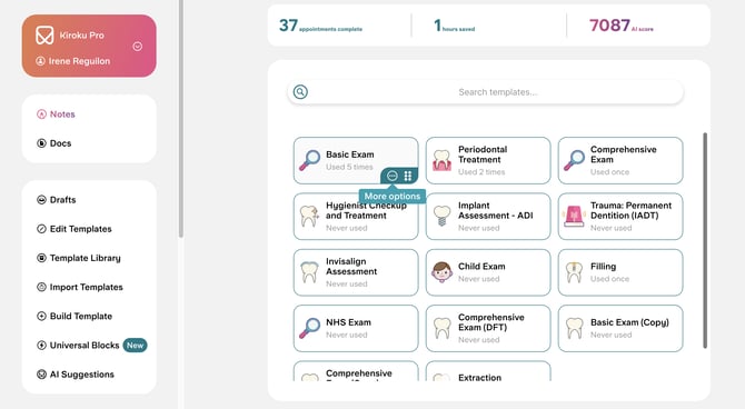 Note Dashboard menu
