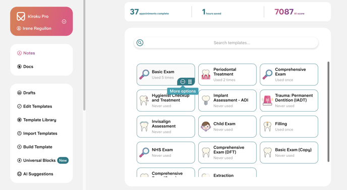 Note Dashboard menu